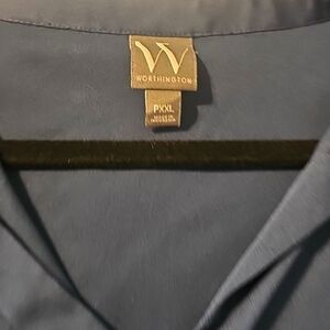 Worthington Dolman Sleeve Notched‎ Collar Top in Gray and Blue